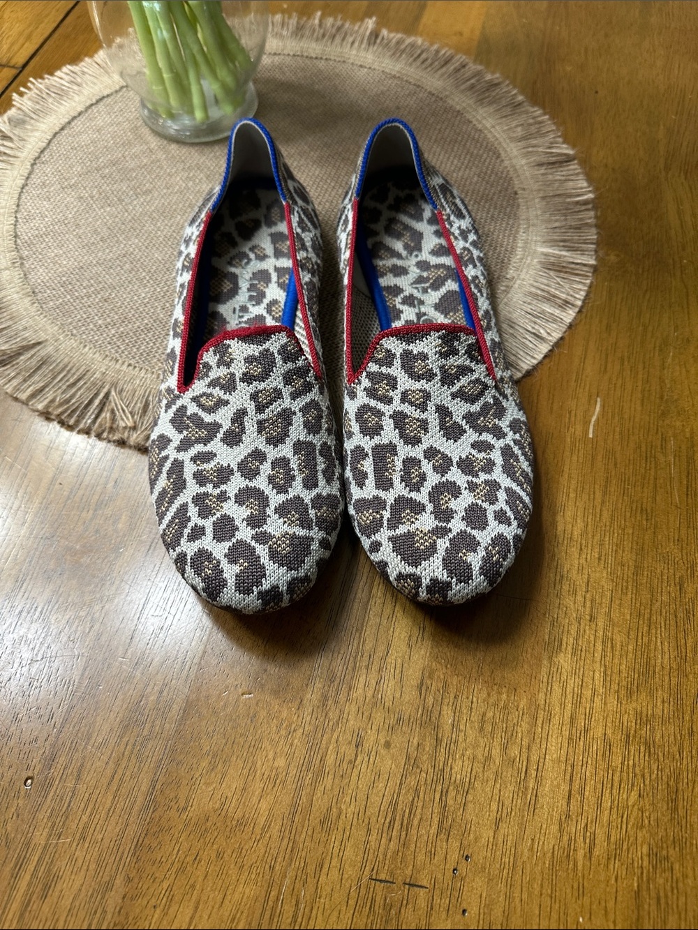 Rothy's Leopard Print Flats with Red Trim